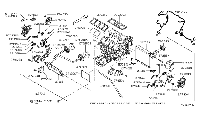 2016 Infiniti Q70 Blower Assembly-Air Conditioner Diagram for 27210-1MA2A
