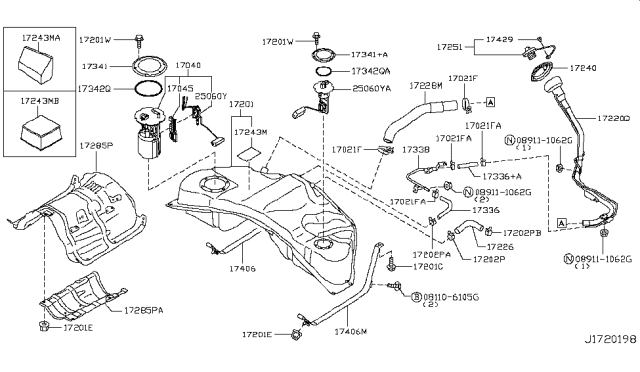 2012 Infiniti M35h Filler Cap Assembly Diagram for 17251-1NM0C