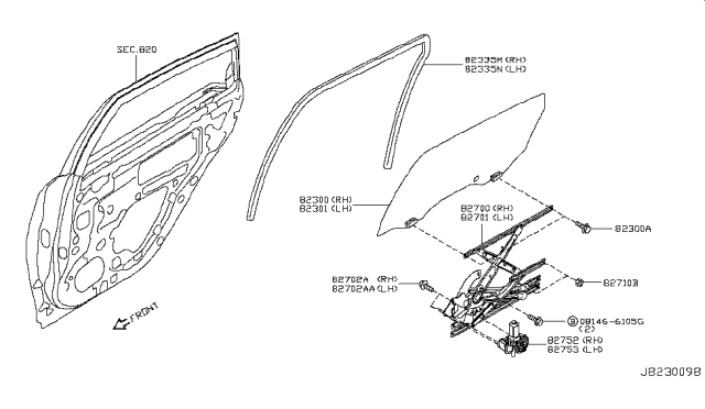 2014 Infiniti Q70 Rear Door Window & Regulator Diagram