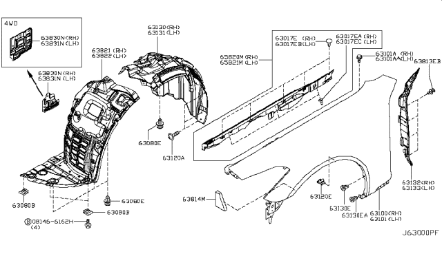 2015 Infiniti Q70 Hybrid Front Fender & Fitting Diagram 1