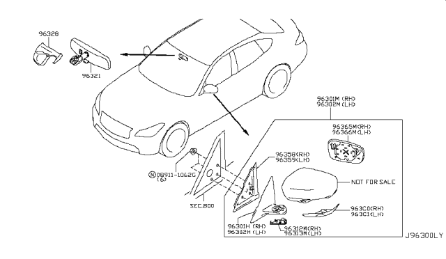 2014 Infiniti Q70 Hybrid Rear View Mirror Diagram 1