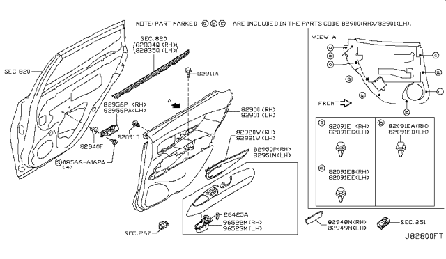 2012 Infiniti M35h Rear Door Trimming Diagram 2