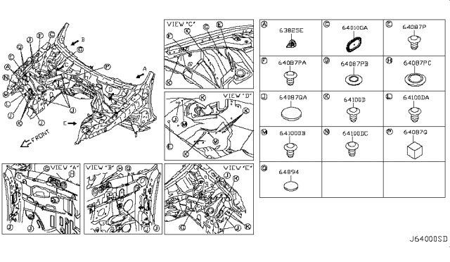 2014 Infiniti Q70 Hood Ledge & Fitting Diagram 2