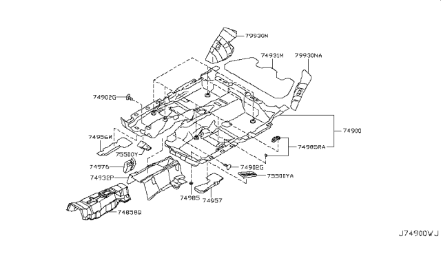 2017 Infiniti Q70 Hybrid Floor Trimming Diagram