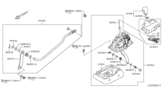 2012 Infiniti M35h Indicator Assy-Auto Transmission Control Diagram for 96940-1MA0D