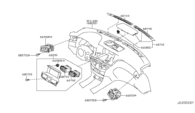 2017 Infiniti Q70 Rubber-Vent Diagram for 68752-1ME0D