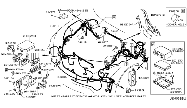 2017 Infiniti Q70 Harness-Engine Room Diagram for 24012-5UW0A