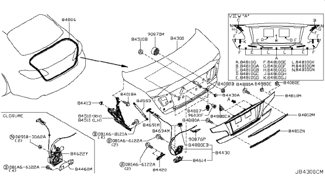2014 Infiniti Q70 Hybrid Trunk Lid & Fitting Diagram 2