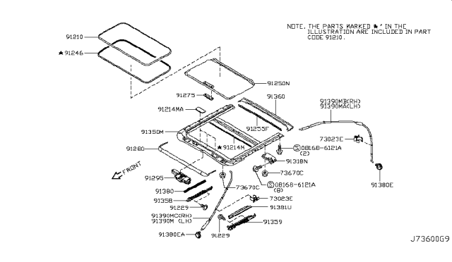 2017 Infiniti Q70 Hybrid Sun Roof Parts Diagram 2