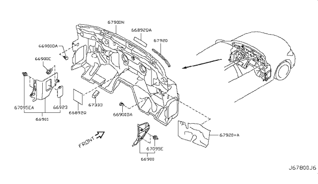 2018 Infiniti Q70 Insulator-Dash Lower Diagram for 67900-1MS0A