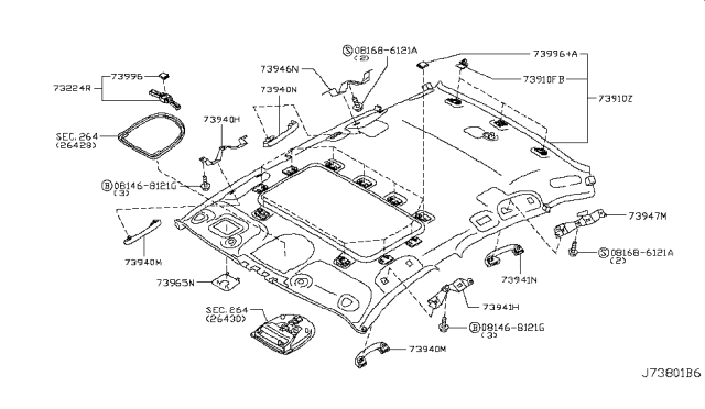 2017 Infiniti Q70 Hybrid Roof Trimming Diagram 1