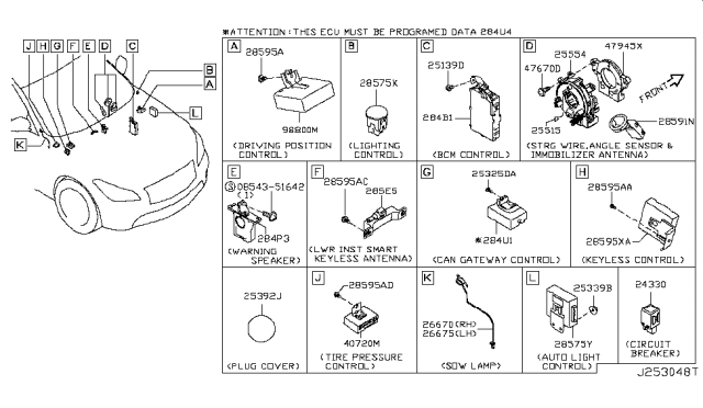 2018 Infiniti Q70 Tire Pressure Controller Assembly Diagram for 40720-1MF0A