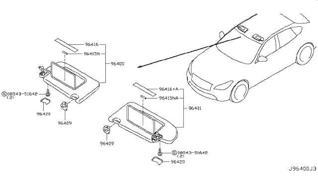 2013 Infiniti M35h Cover-SUNVISOR Diagram for 96420-1MA0A