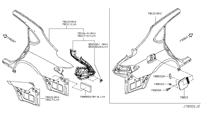 2014 Infiniti Q70 Rear Fender & Fitting Diagram 2