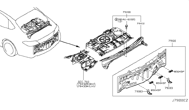 2013 Infiniti M35h Rear,Back Panel & Fitting Diagram