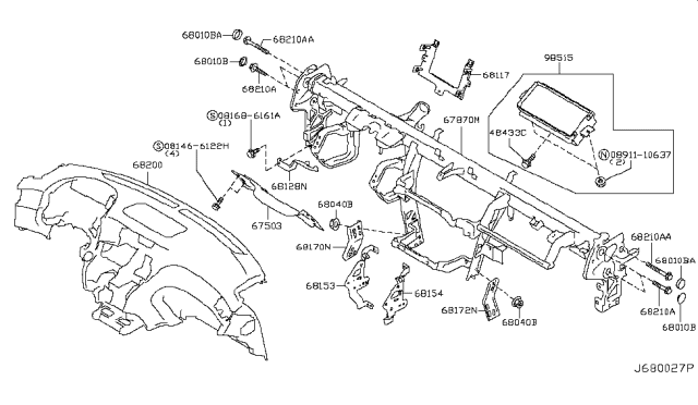 2018 Infiniti Q70 Instrument Panel,Pad & Cluster Lid Diagram 1