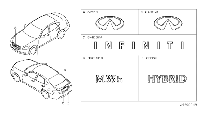 2013 Infiniti M35h Emblem & Name Label Diagram 1