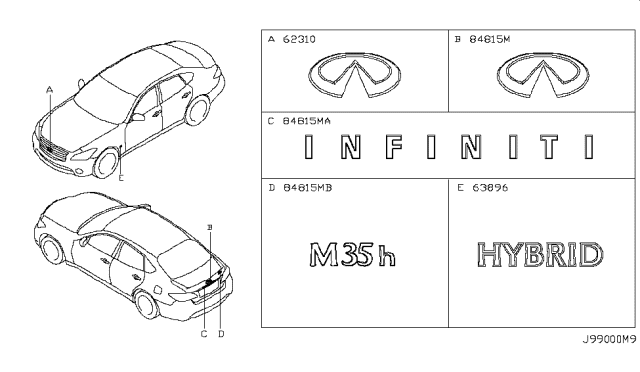 2012 Infiniti M35h Emblem & Name Label Diagram