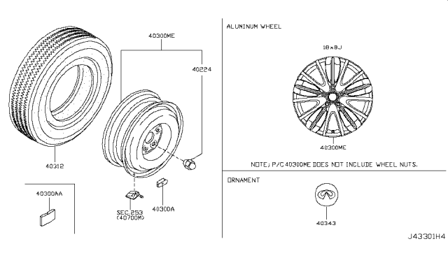 2014 Infiniti Q70 Hybrid Road Wheel & Tire Diagram 3
