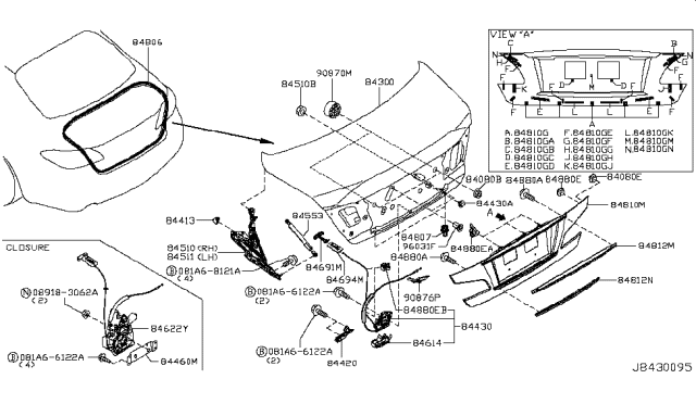 2014 Infiniti Q70 Hybrid Trunk Lid & Fitting Diagram 1