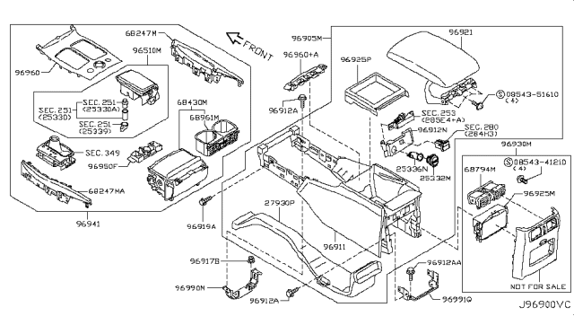 2013 Infiniti M35h FINISHER - Console Indicator Diagram for 96941-1MA2E