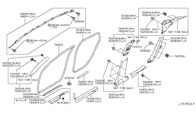 2016 Infiniti Q70 Body Side Trimming Diagram 1