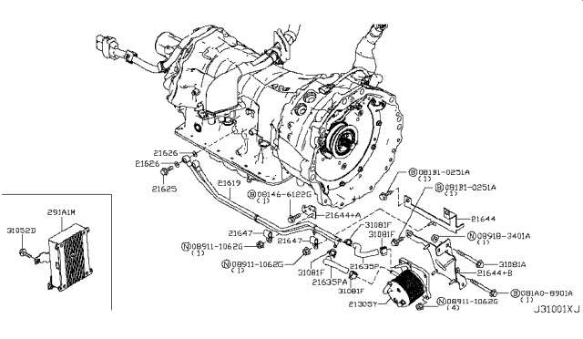 2014 Infiniti Q70 Bracket-Tube Clamp Diagram for 21644-1MG0B