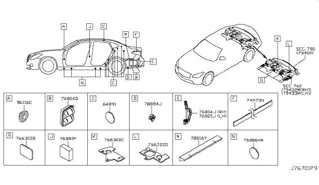 2017 Infiniti Q70 Hybrid Body Side Fitting Diagram 2