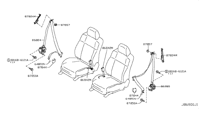 2013 Infiniti M35h Front Seat Belt Diagram 2