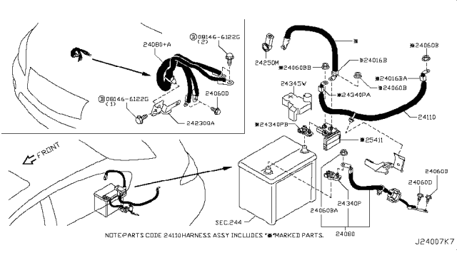 2012 Infiniti M35h Cable Assy-Battery To Starter Motor Diagram for 24105-1MG0A