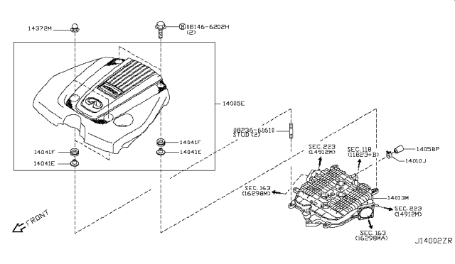 2015 Infiniti Q70 Engine Cover Ornament Assembly Diagram for 14041-1MG1A