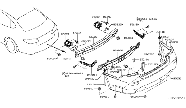 2014 Infiniti Q70 Bracket - Rear Bumper Side, RH Diagram for 85220-1MA0A