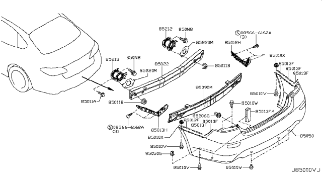 2014 Infiniti Q70 Rear Bumper Cover Diagram for 85022-4AP1H