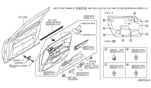 2014 Infiniti Q70 Hybrid Front Door Trimming Diagram 1