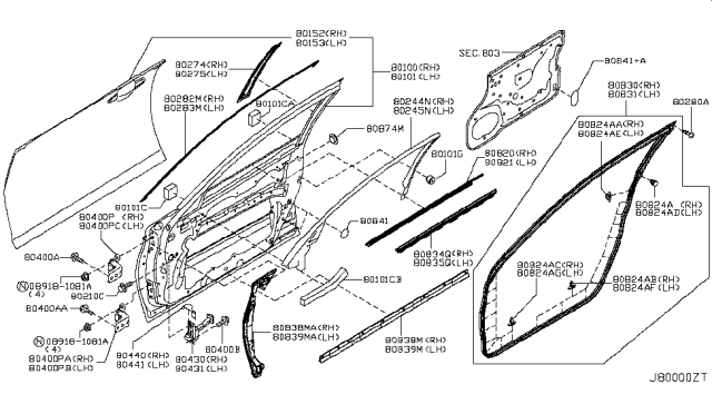 2018 Infiniti Q70 Front Door Panel & Fitting Diagram 1