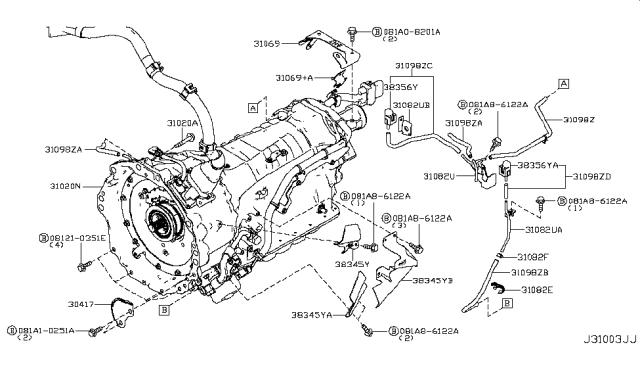 2017 Infiniti Q70 Hybrid Auto Transmission,Transaxle & Fitting Diagram 2