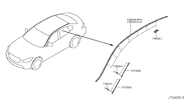 2015 Infiniti Q70 Hybrid Body Side Moulding Diagram
