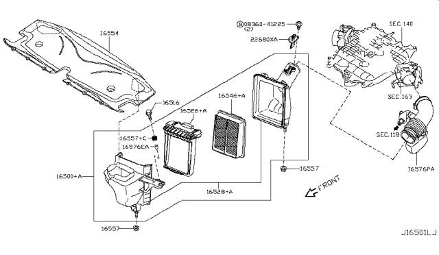 2012 Infiniti M35h Body Assembly-Air Cleaner Diagram for 16528-1MG0B