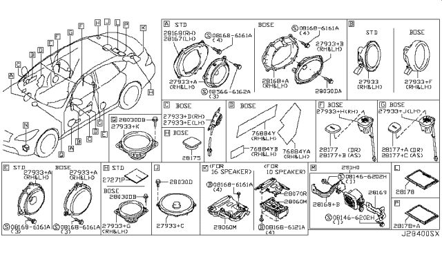 2017 Infiniti Q70 Speaker Unit Diagram for 28157-JM20A