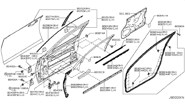 2014 Infiniti Q70 Hybrid Front Door Panel & Fitting Diagram