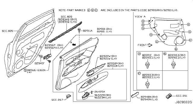 2012 Infiniti M35h Rear Door Trimming Diagram 1