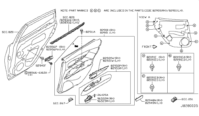 2013 Infiniti M35h Rear Door Trimming Diagram 1