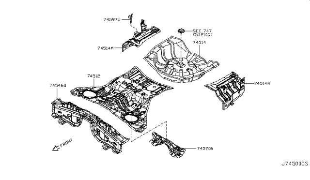 2012 Infiniti M35h Floor-Rear,Rear Diagram for G4514-1MABA