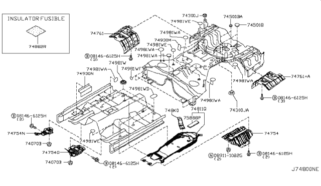 2013 Infiniti M35h Cover-Engine,Rear Diagram for 74811-1MG0A
