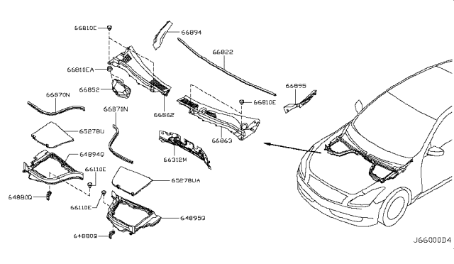 2014 Infiniti Q70 Hybrid Cowl Top & Fitting Diagram