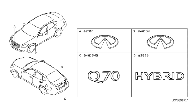 2017 Infiniti Q70 Hybrid Emblem & Name Label Diagram