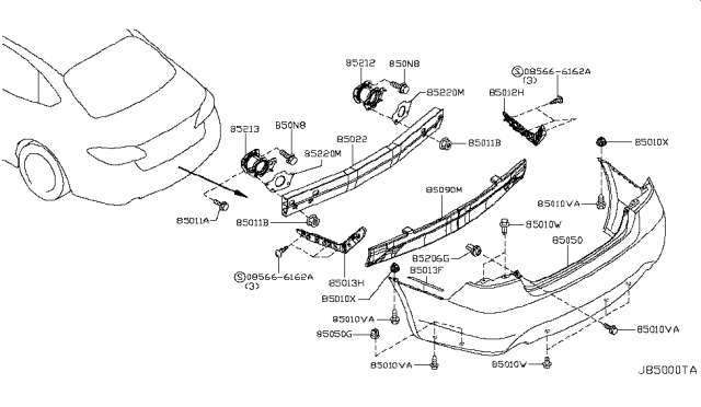 2015 Infiniti Q70 Hybrid Rear Bumper Diagram 1