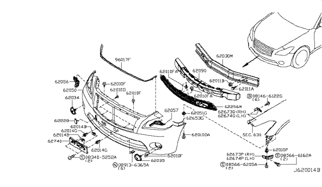 2013 Infiniti M35h Front Bumper Diagram 2