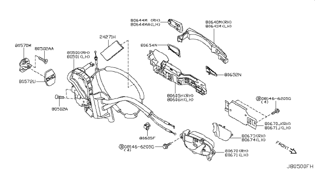 2015 Infiniti Q70 Front Door Lock & Handle Diagram