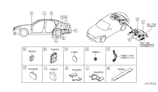 2016 Infiniti Q70 Hybrid Body Side Fitting Diagram 2